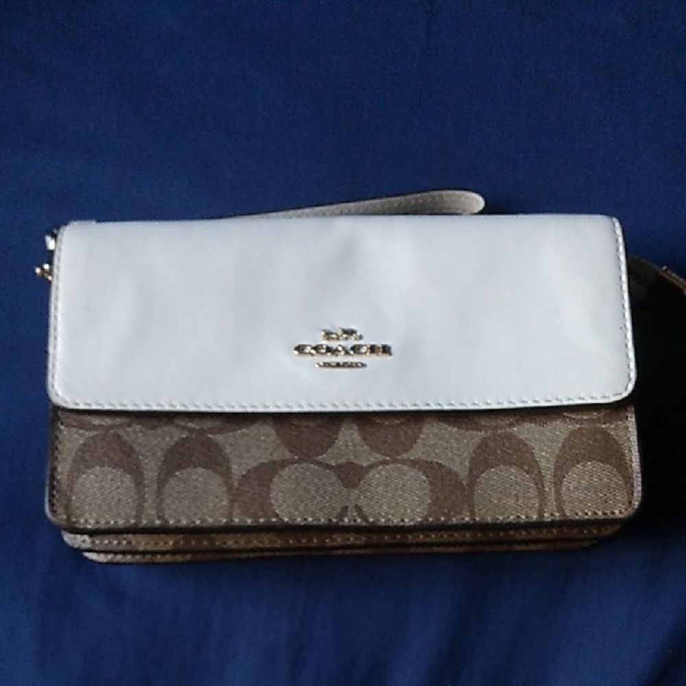 Coach Signature White and Brown Crossbody Bag
